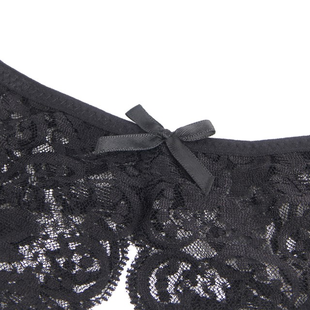 Open Crotch Lace Bow Panty Black
