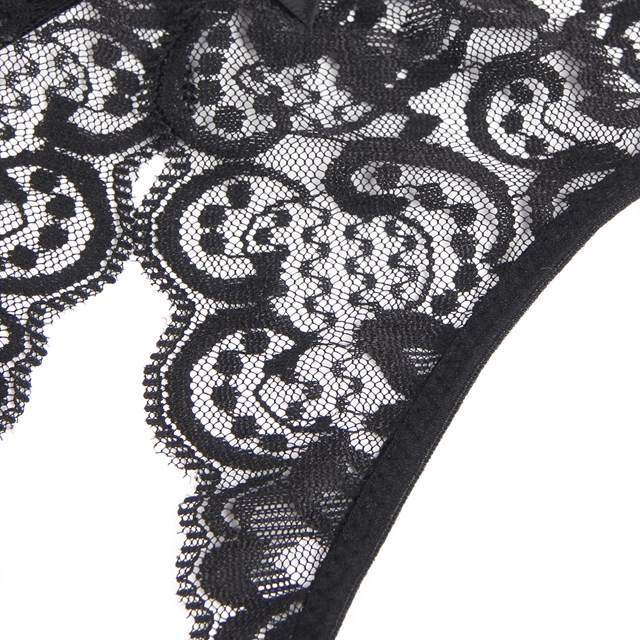 Open Crotch Lace Bow Panty Black