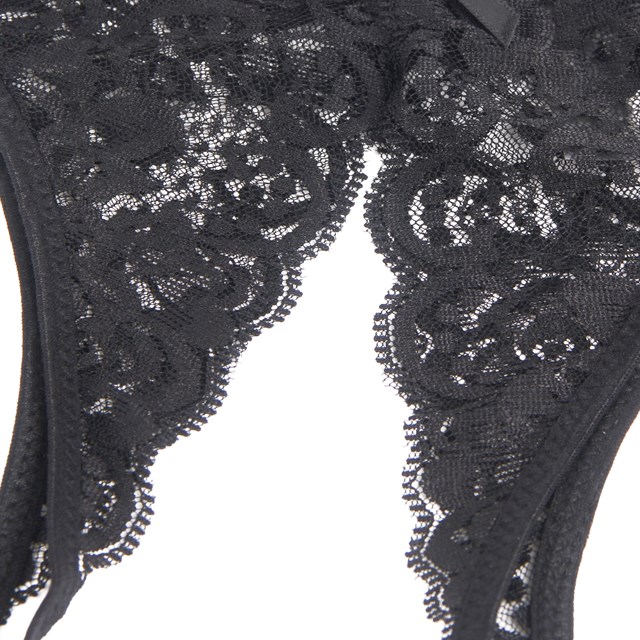 Open Crotch Lace Bow Panty Black