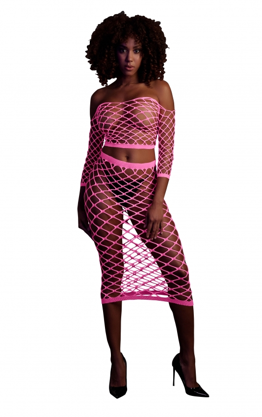 Rosa långärmad Crop Top och lång kjol