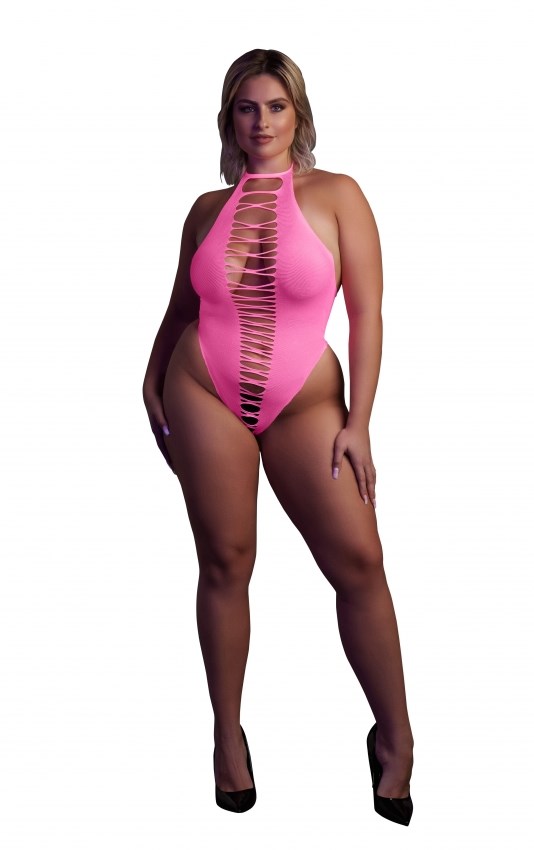 Rosa Body med öppen gren plus size