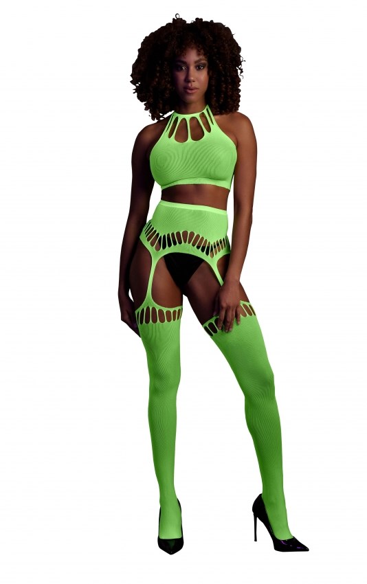 Grönt 2-delat set med Crop Top & Stockings