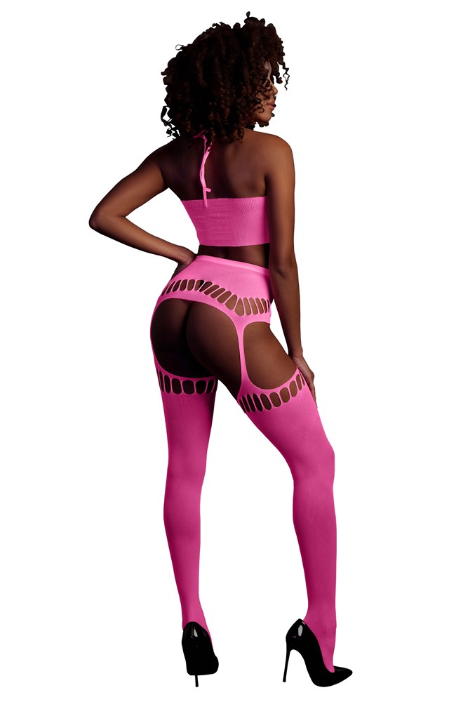 Rosa 2-delat set med Crop Top & Stockings