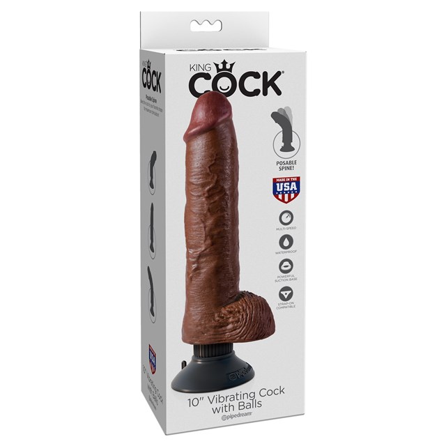 King Cock Vibrating with Balls 25.4cm - Brown