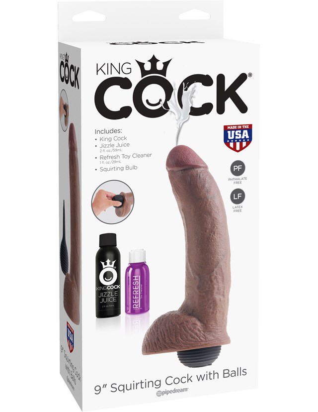 Sprutande dildo med pung 23 cm - Brun