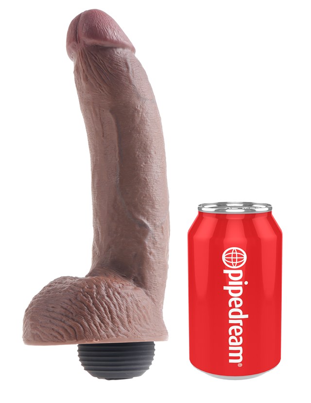 Sprutande dildo med pung 23 cm - Brun