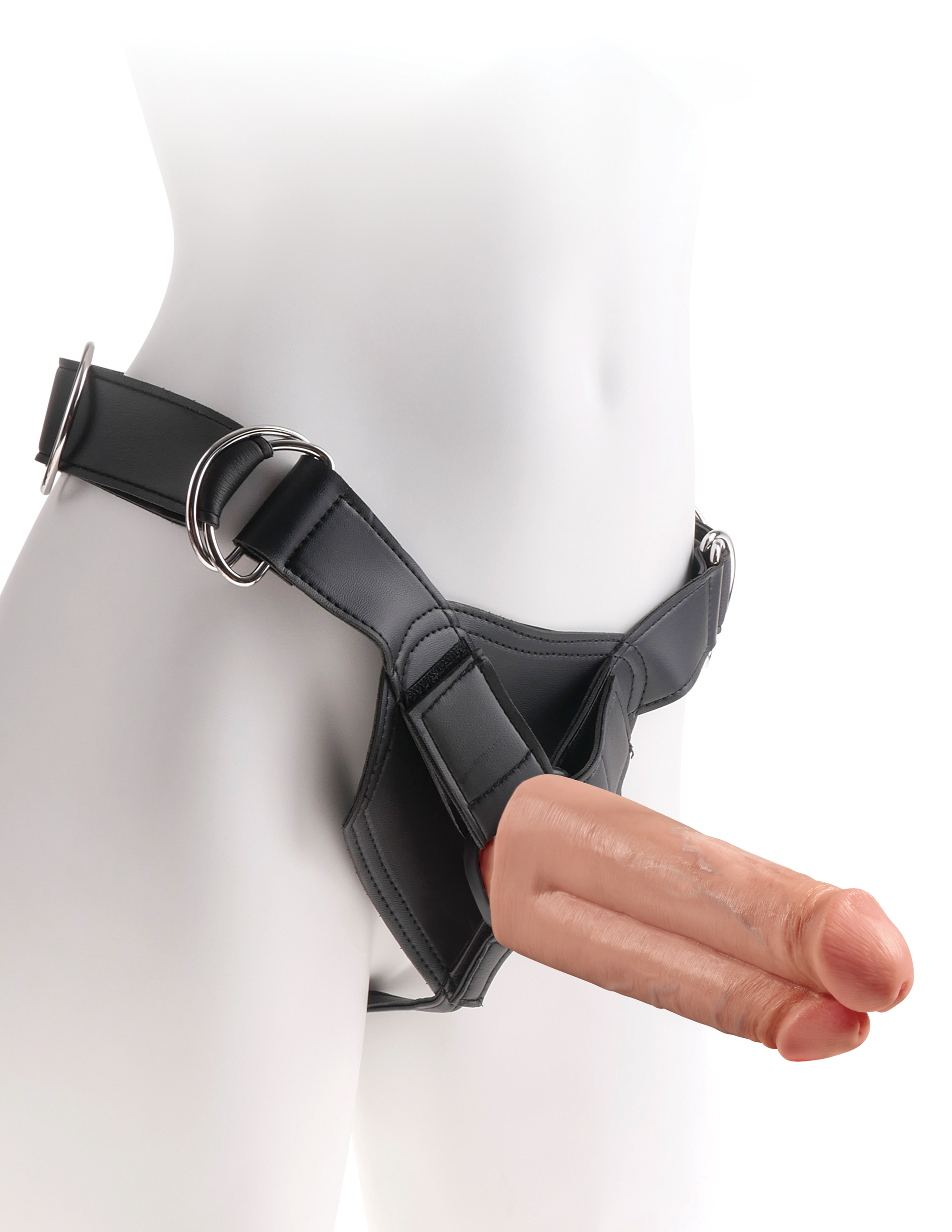 Two Cocks One Hole Strap-On 17.8cm - Flesh