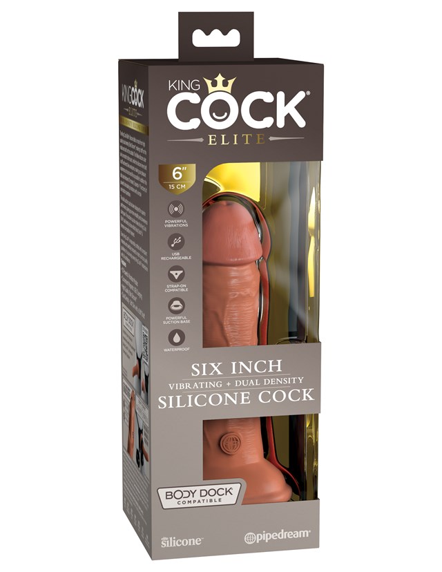 King Cock Elite 15CM Vibrating Silicone Dual Density Cock - Tan