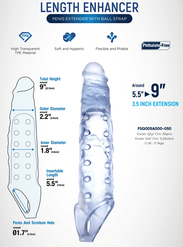 Penis Length Enhancer With Ball Strap 22.9 cm