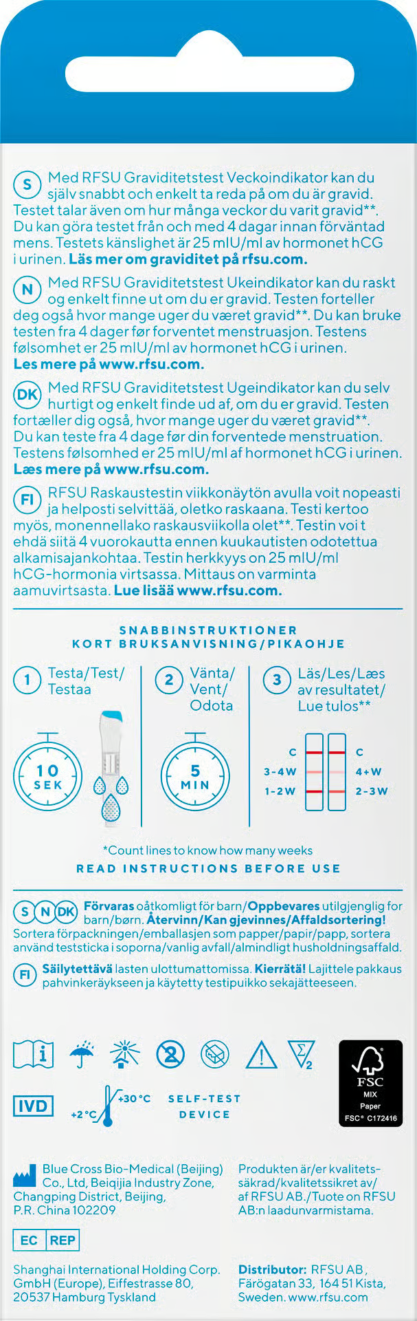RFSU Weeks – Graviditetstest med veckoindikator 2 st