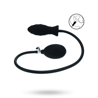 Ribbed Inflatable Silicone Anal Plug - Black