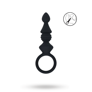 Ribbed Silicone Anal Probe With Loop - Black