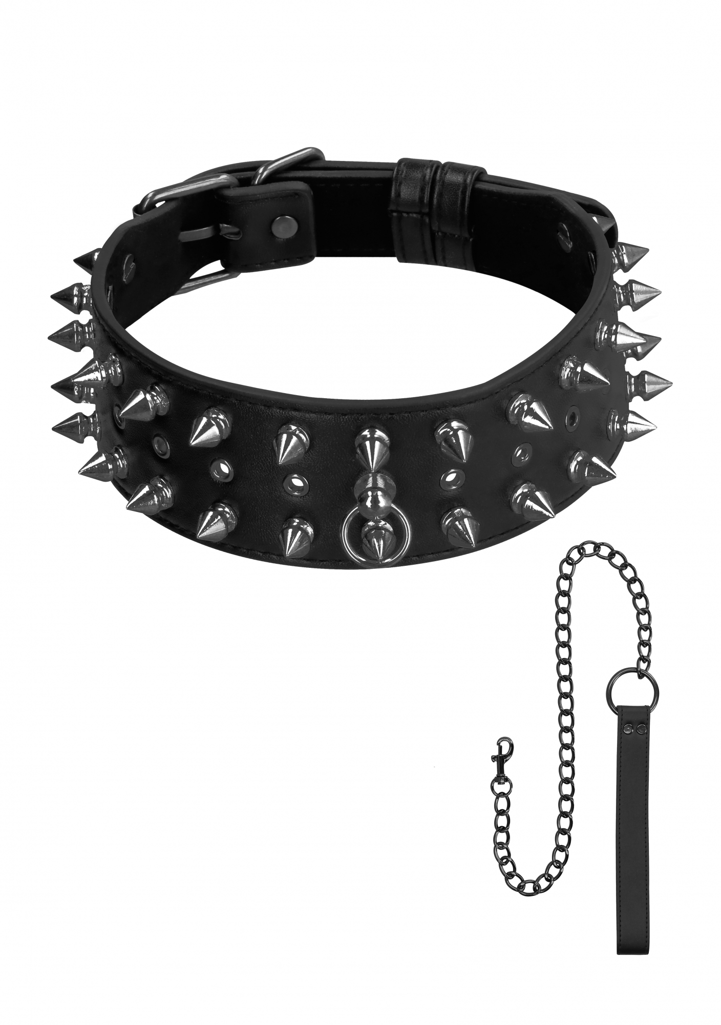 Ouch! Skulls and Bones - Neck Chain with Spikes and Leash
