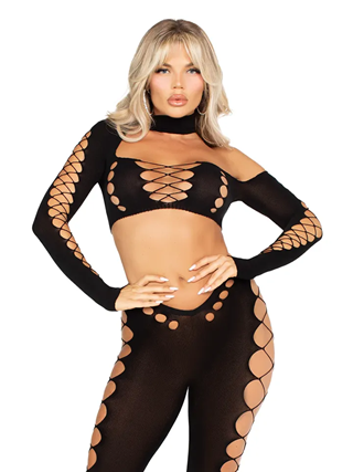 Seamless Cut-out Crop Top & Legging Black