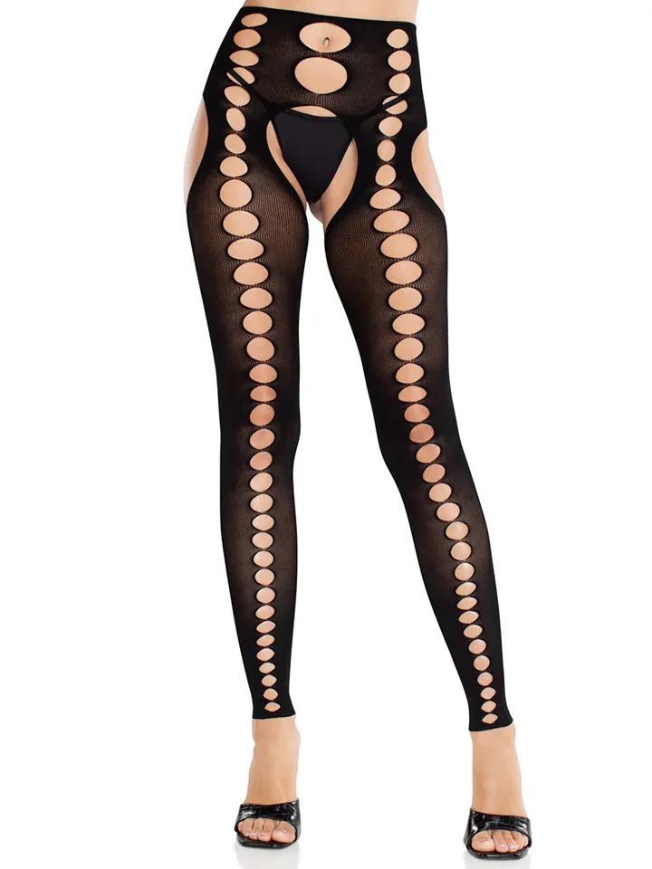 Seamless Opaque Footless Suspender Hose Black