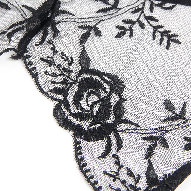 Sexy Embroidery Lace Garter Panty Black
