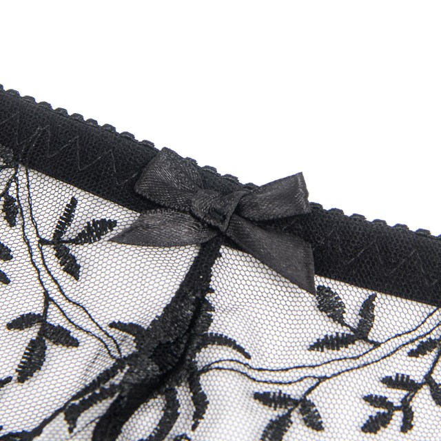 Sexy Embroidery Lace Garter Panty Black