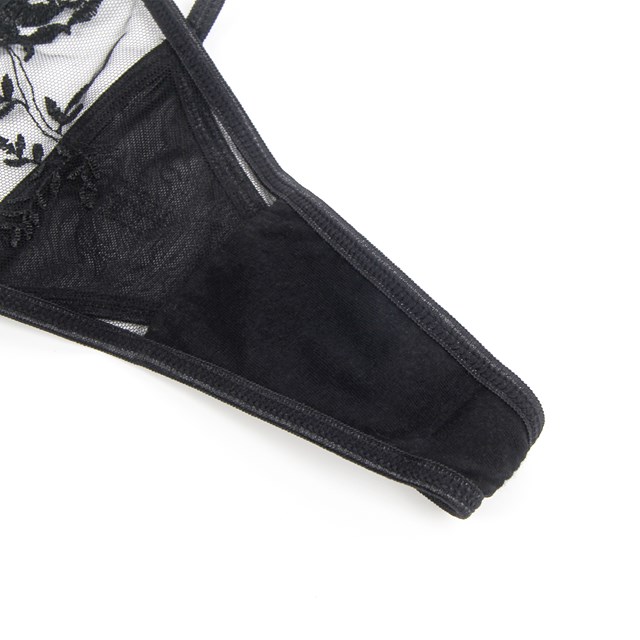 Sexy Embroidery Lace Garter Panty Black