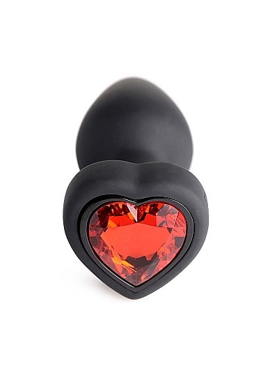 28X Silicone Vibrating Red Heart Anal Plug with Remote - Small