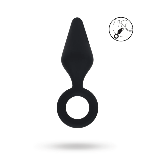 Silicone Anal Plug with Loop - L - Black