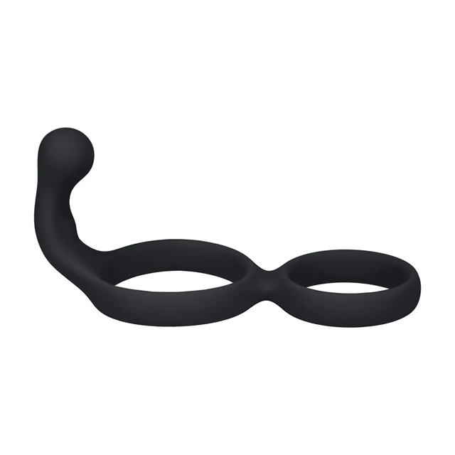 Silicone Double Cockring with Anal Stimulator - Black