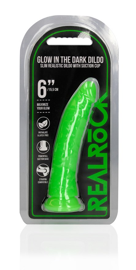 Slim Realistic Dildo with Suction Cup - Glow in the Dark 15,5 cm