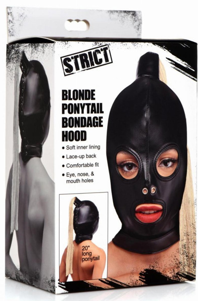 Strict Blonde Ponytail Bondage Hood Black