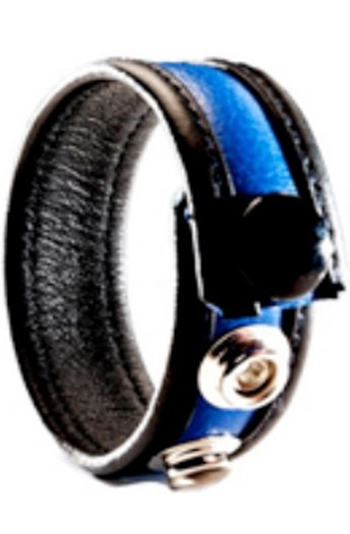 Leather Cockring 3-snaps Black - Blue
