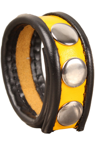 Leather Cockring 3-snaps Black-Yellow