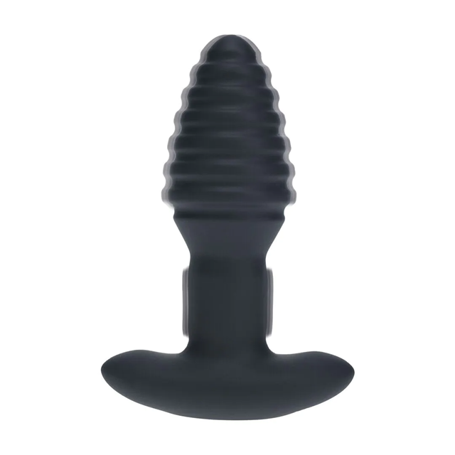 Vibrating and Rotating Ribbed Silicone Anal Plug - Black