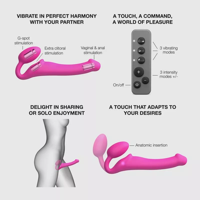 Vibrating Bendable Strap-On - Fuchsia Large