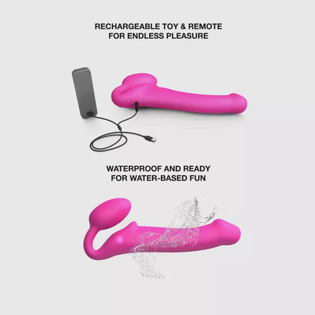 Vibrating Bendable Strap-On - Fuchsia Large