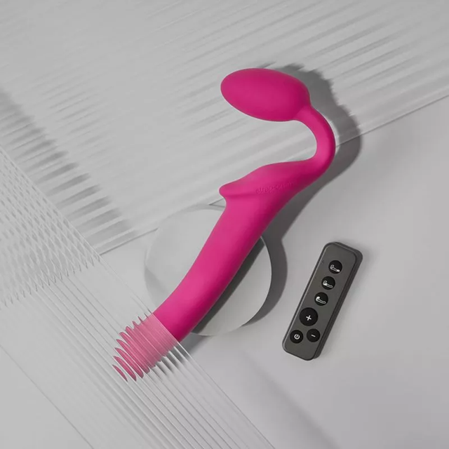 Vibrating Bendable Strap-On - Fuchsia Medium