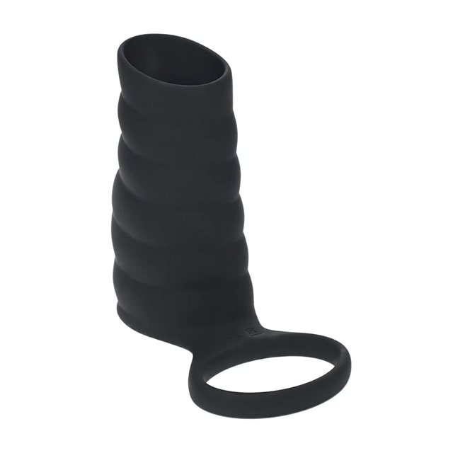 Vibrating Ribbed Silicone Cock Sleeve and Ball Ring - Black