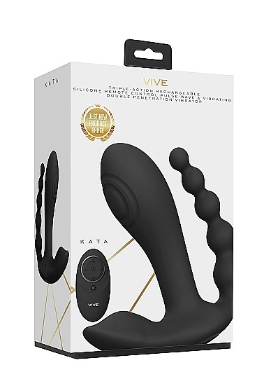 Kata - Pulse Wave & Vibrating Double Penetration Vibrator - Black