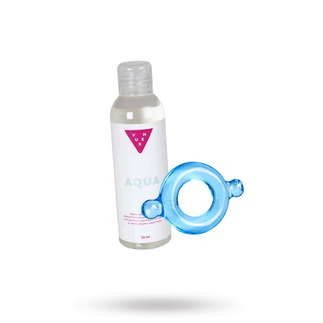 Kit med Vuxen vattenbaserat glidmedel 50ml + stretchig ljusblå penisring
