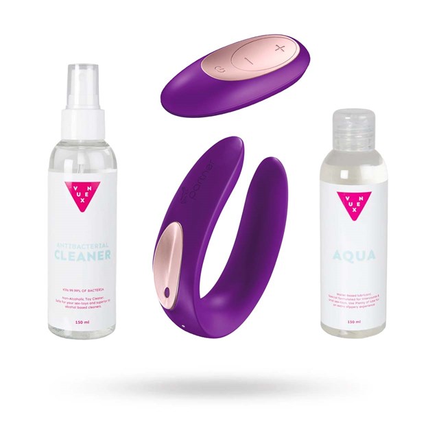 KIT MED SATISFYER PARTNER PLUS INKL FJÄRRKONTROLL, GLIDMEDEL & TOY CLEANER 2X150 ML