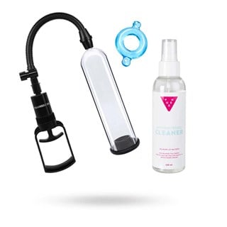 Be Legendary Beginner Two-finger Pump + Stretchig Ljusblå Penisring & Vuxen Toy Cleaner 150ml