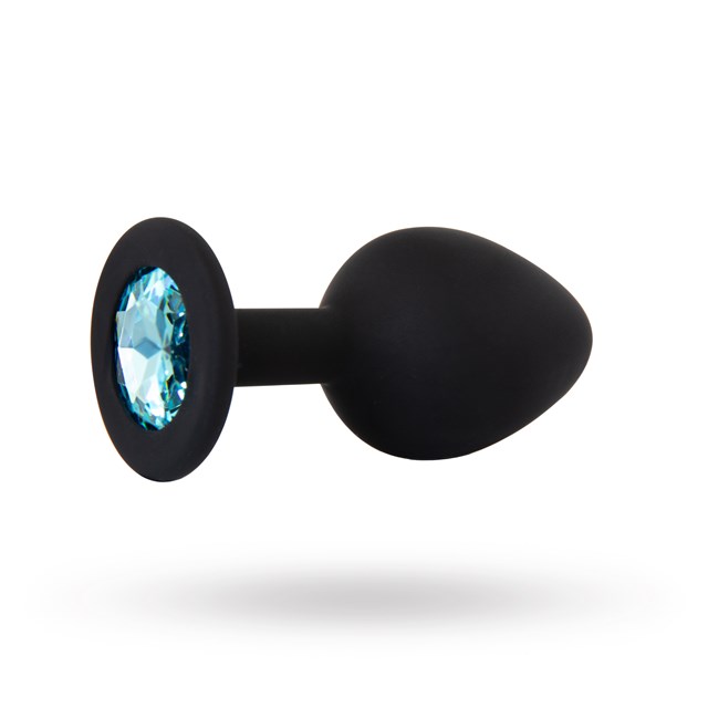 Medium silikonplugg med vacker sten - svart/blå