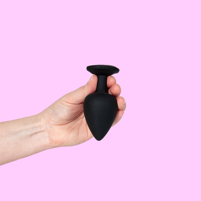 Stor silikonplugg med vacker sten - svart/transparent