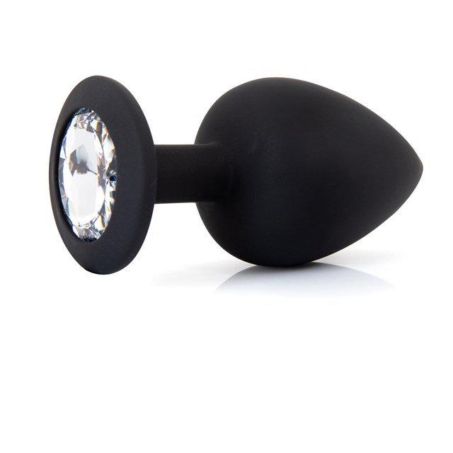 Stor silikonplugg med vacker sten - svart/transparent