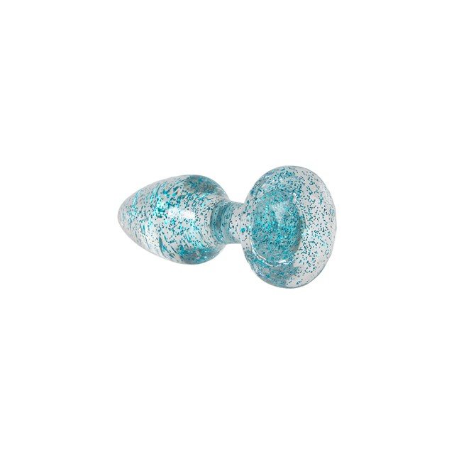 Genomskinlig Analplugg Med Blå Glitter - 8 CM