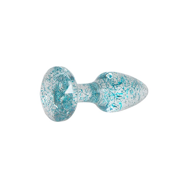 Genomskinlig Analplugg Med Blå Glitter - 8 CM