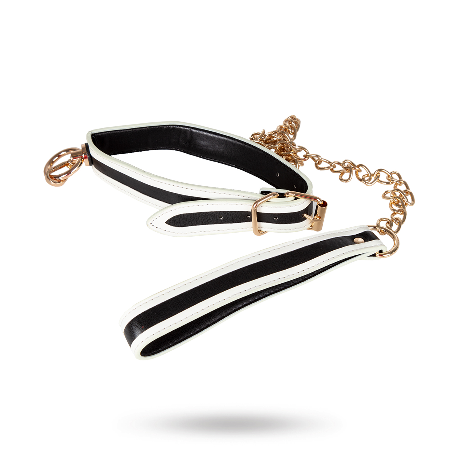 Glow-in-the-Dark Halsband med Koppel - Vit/Svart/Guld