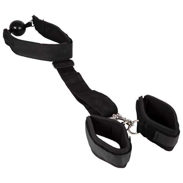 Ball Gag with Wrist Restraints - svart