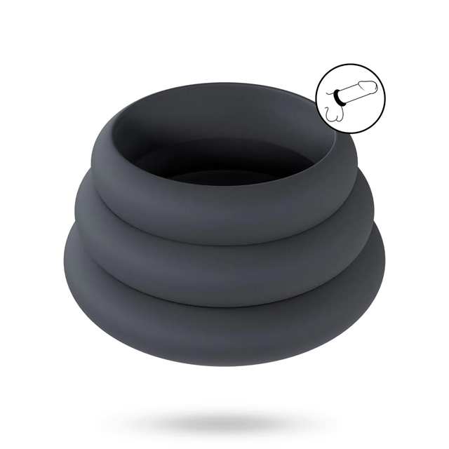Wide O Silicone Cockring Set of 3 - L/XL/XXL - Black