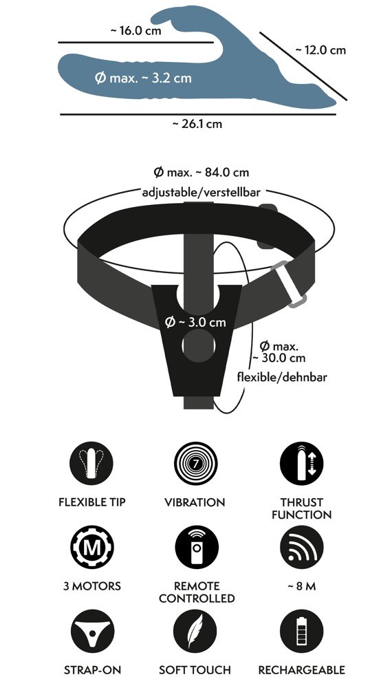 3-piece Strap-on Set With Rabbit & RC