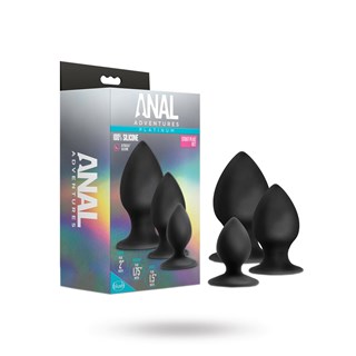 Anal Adventures Platinum - Silicone Anal Stout Plug Kit - Svart